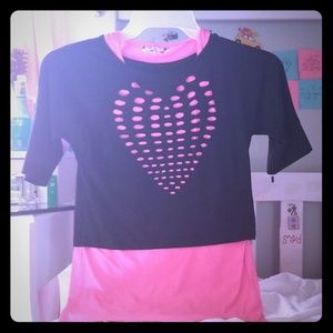 Heart cut out pink tank top with black cover